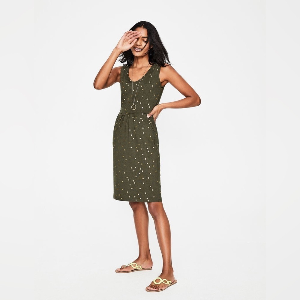 Boden Women’s Melinda Jersey Dress Size 4 Green & Gold Polka Dot - Picture 4 of 13